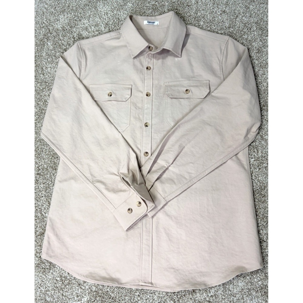 Coofandy Men's Size Medium Long-Sleeve Heavy Duty Button-Up Shirt TAN